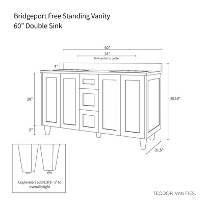 Bridgeport 60" Satin White Bathroom Vanity, Double Sink - Teodor Vanities United States