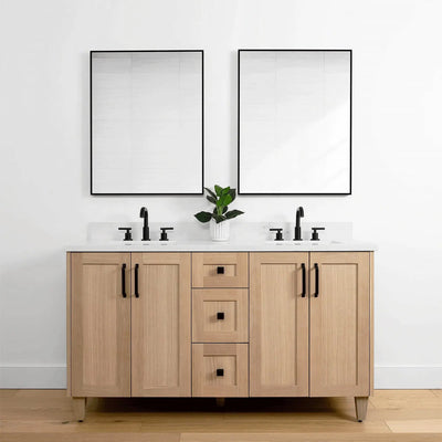 Bridgeport 60" White Oak Bathroom Vanity, Double Sink