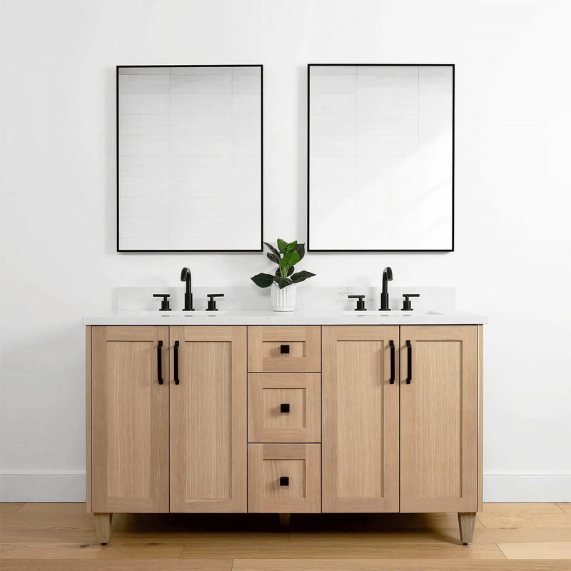 Bridgeport 60" White Oak Bathroom Vanity, Double Sink - Teodor Vanities United States