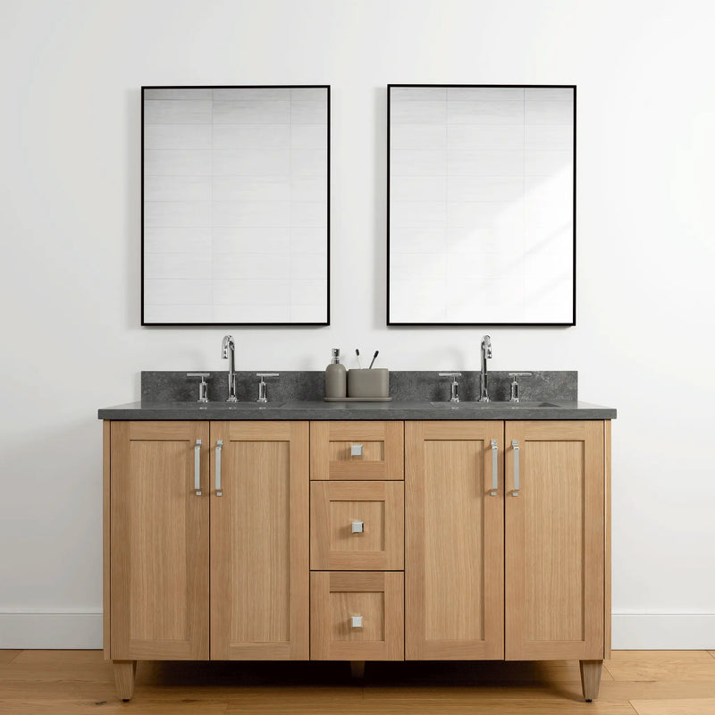 Bridgeport 60" White Oak Bathroom Vanity, Double Sink - Teodor Vanities United States