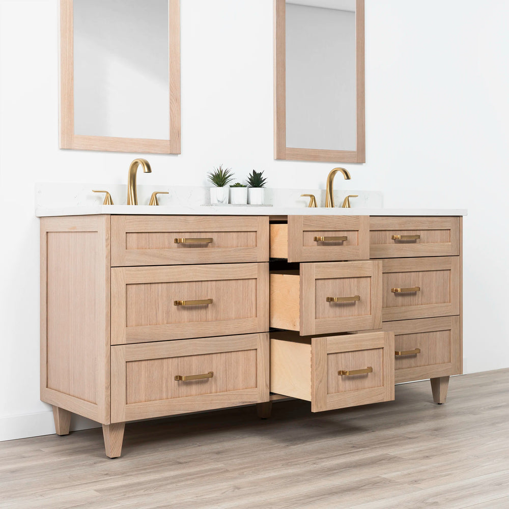 
                  
                    Bridgeport 72" White Oak Bathroom Vanity, Double Sink w/ Drawers
                  
                