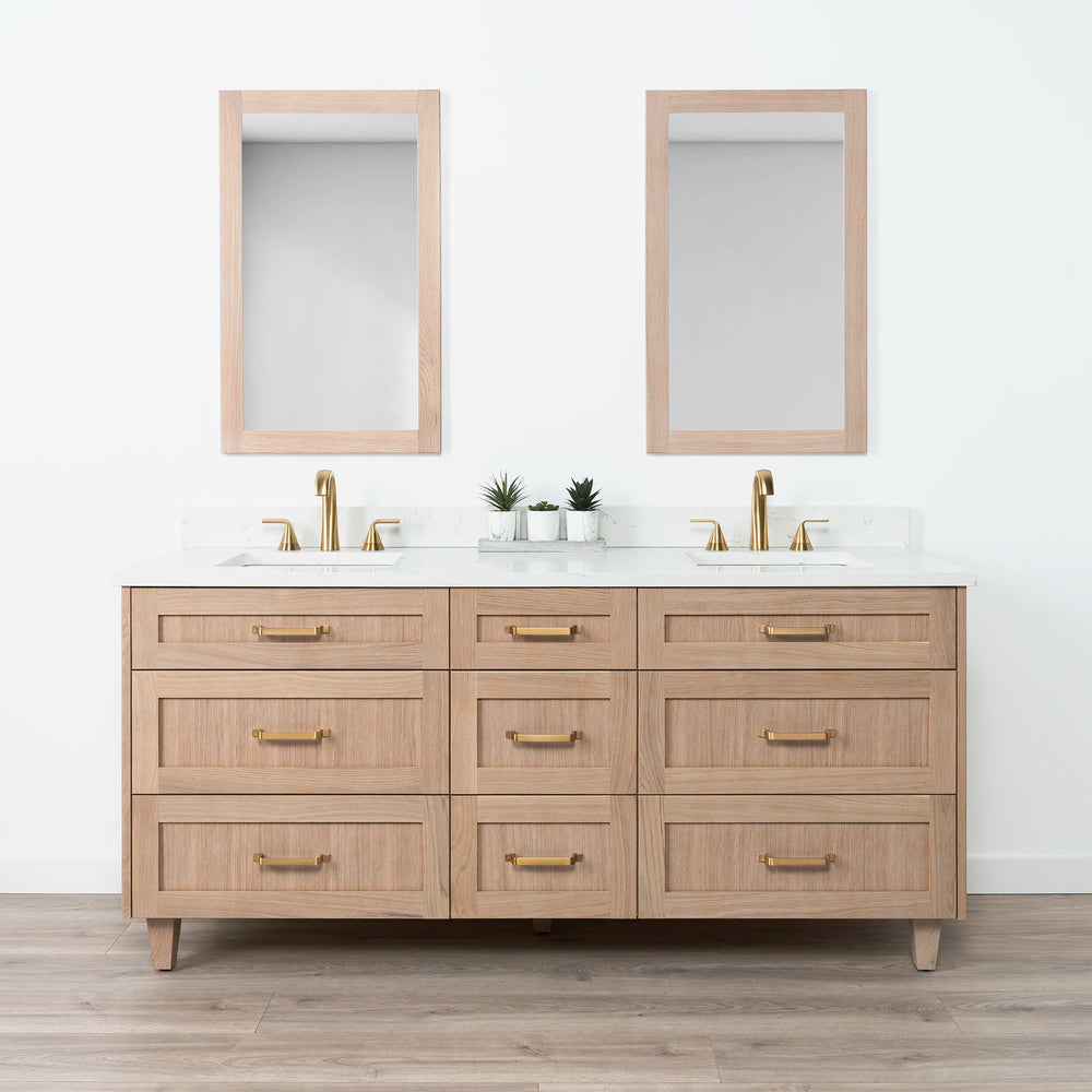 Bridgeport 72" White Oak Bathroom Vanity, Double Sink w/ Drawers