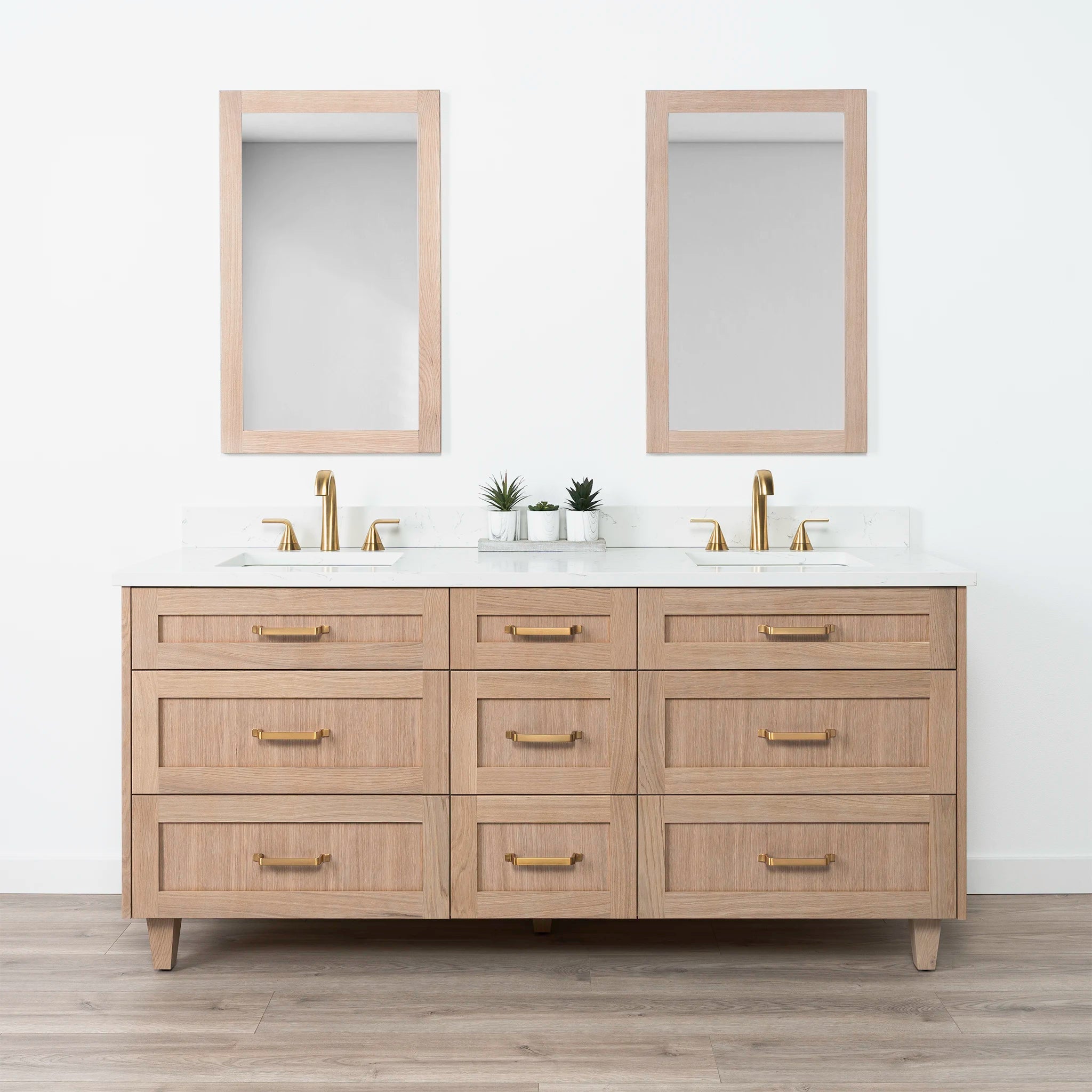 Bridgeport 72" White Oak Bathroom Vanity, Double Sink - All Drawers