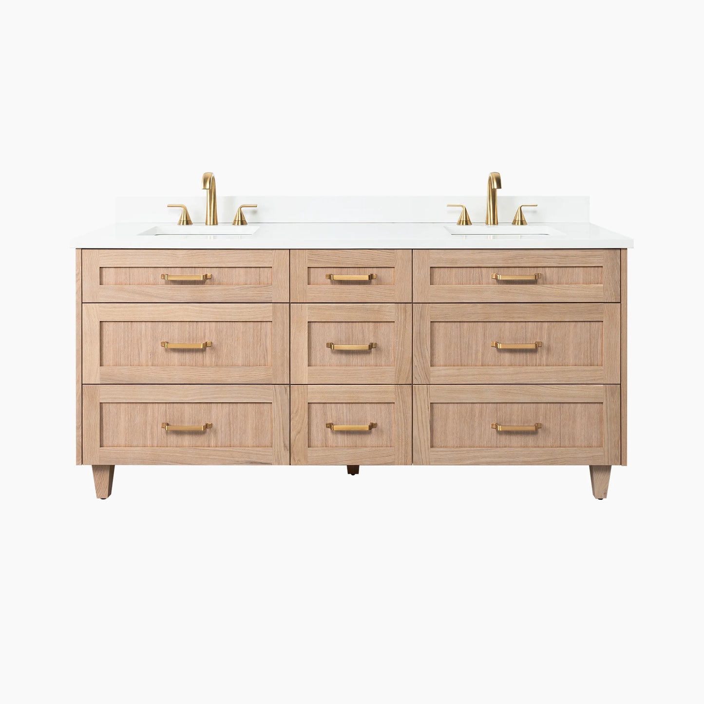 Bridgeport 72" White Oak Bathroom Vanity, Double Sink - All Drawers