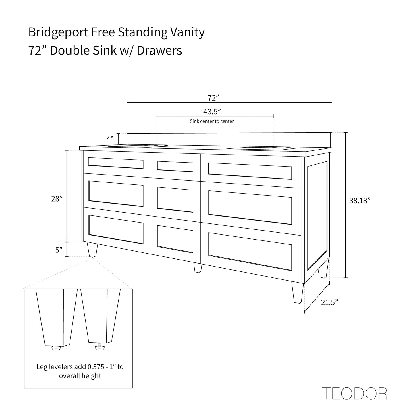 
                  
                    Bridgeport SLIM 72" White Oak Bathroom Vanity, Double Sink - All Drawers Teodor Bathroom Vanity United States
                  
                