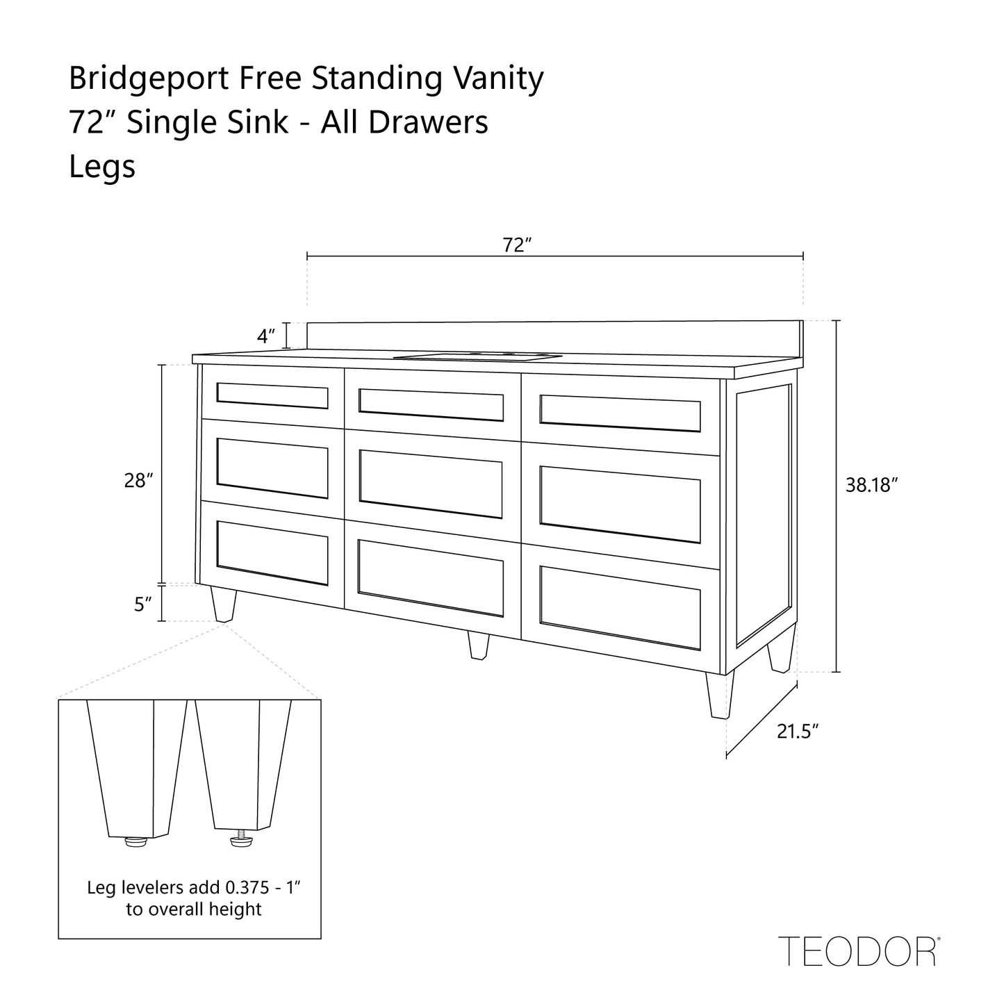 
                  
                    Bridgeport 72" White Oak Bathroom Vanity - All Drawers
                  
                