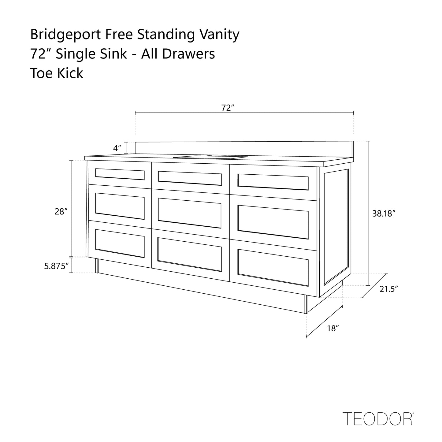 
                  
                    Bridgeport 72" White Oak Bathroom Vanity - All Drawers
                  
                