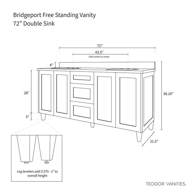 Bridgeport 72" American Black Walnut Bathroom Vanity, Double Sink - Teodor Vanities United States