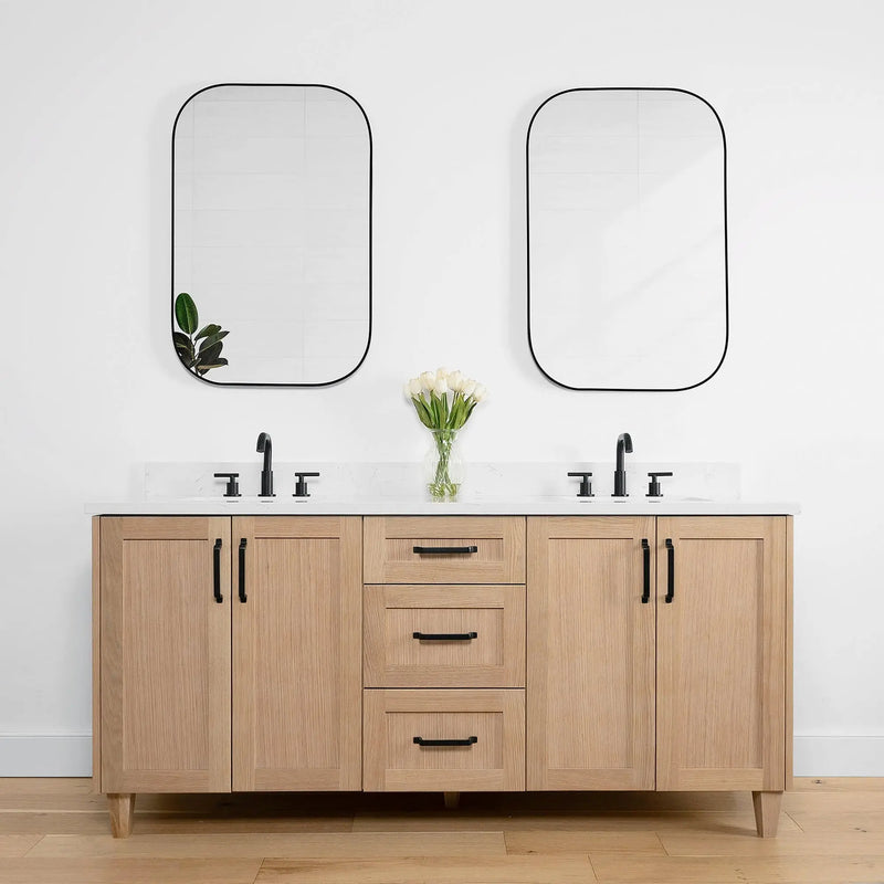 Bridgeport 72" White Oak Bathroom Vanity, Double Sink