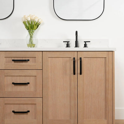 Bridgeport 72" White Oak Bathroom Vanity, Double Sink