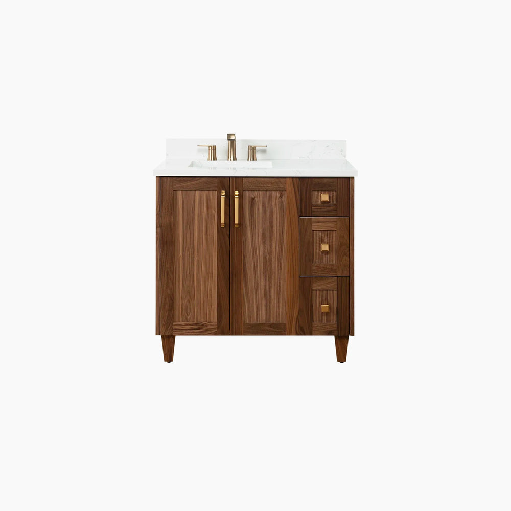 Bridgeport 36" American Black Walnut Bathroom Vanity, Left Sink