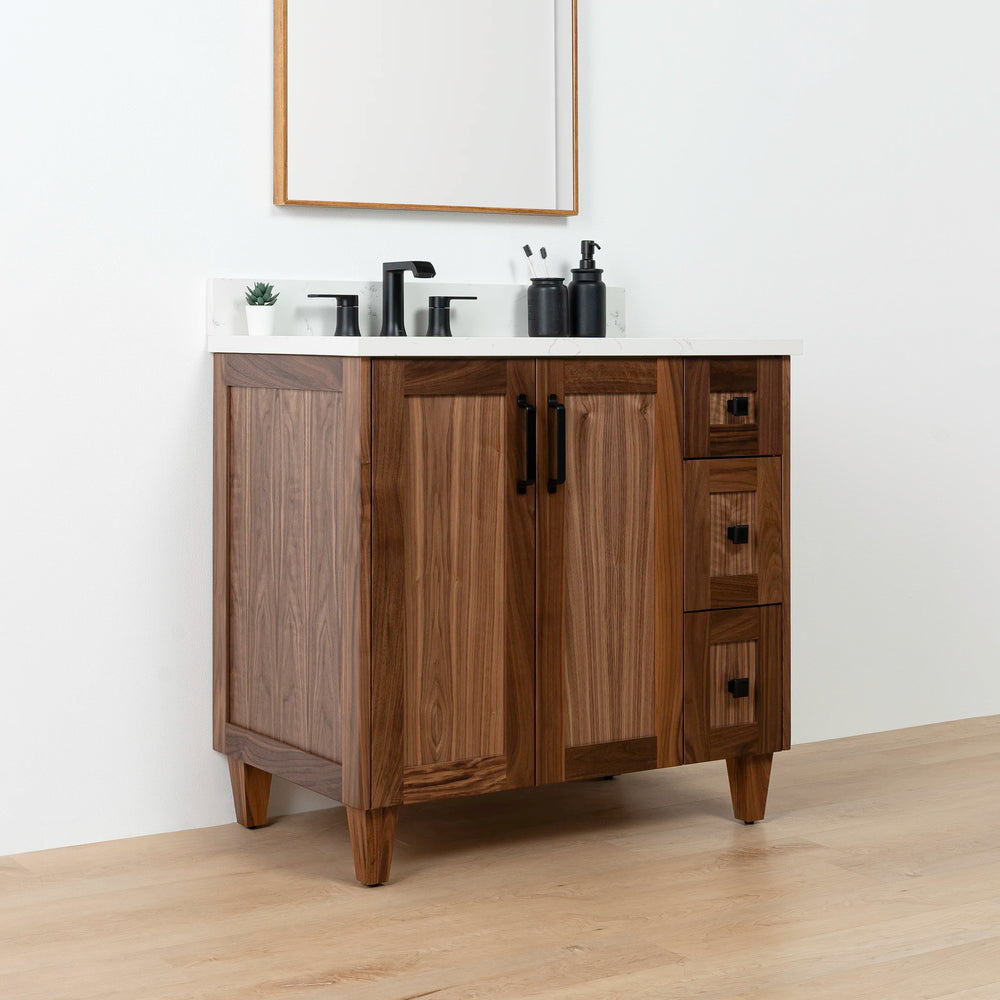 
                  
                    Bridgeport 36" American Black Walnut Bathroom Vanity, Left Sink - Teodor Vanities United States
                  
                