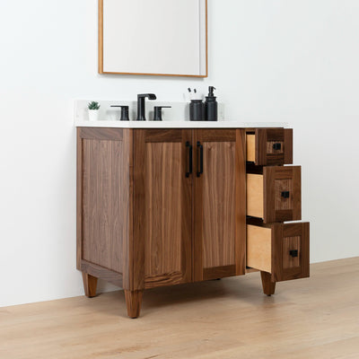 Bridgeport 36" American Black Walnut Bathroom Vanity, Left Sink - Teodor Vanities United States