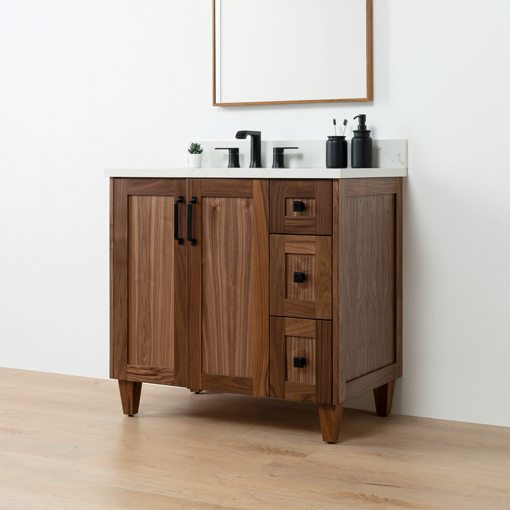 
                  
                    Bridgeport 36" American Black Walnut Bathroom Vanity, Left Sink - Teodor Vanities United States
                  
                