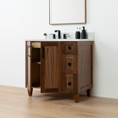 Bridgeport 36" American Black Walnut Bathroom Vanity, Left Sink - Teodor Vanities United States