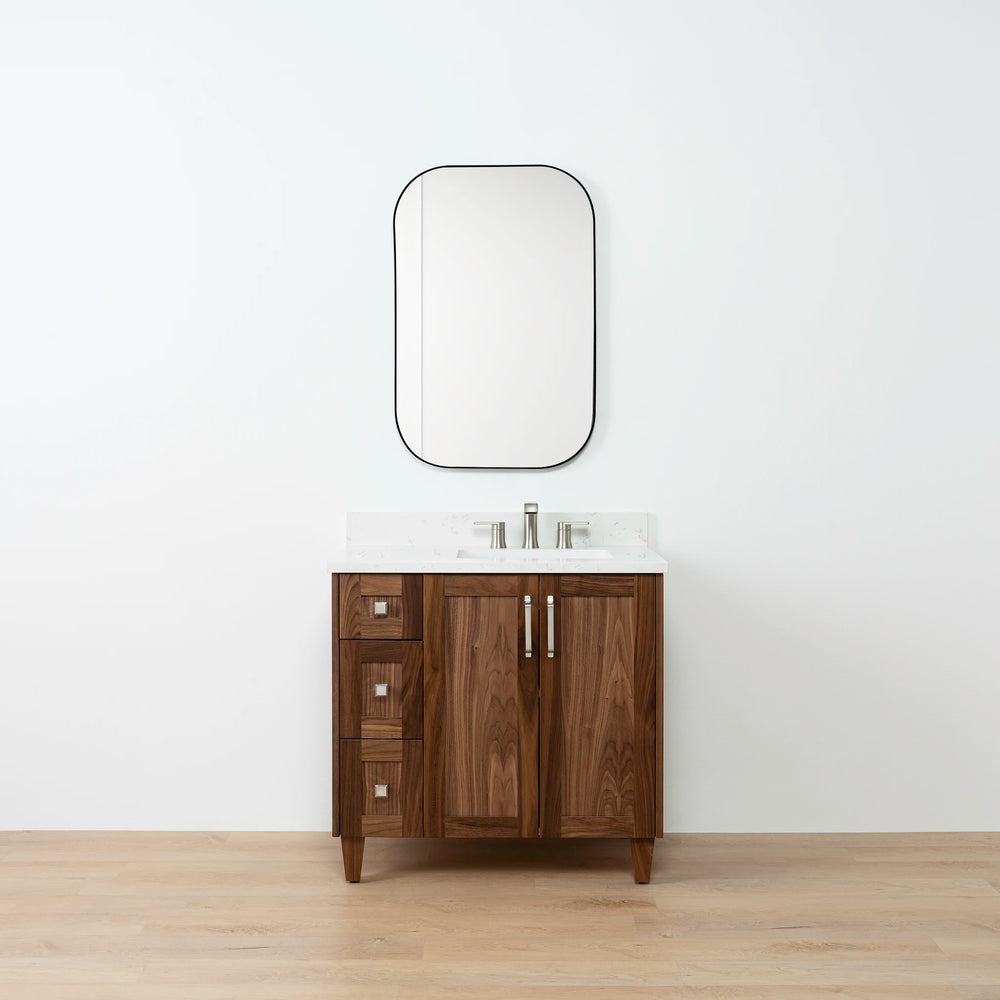 
                  
                    Bridgeport 36" American Black Walnut Bathroom Vanity, Right Sink - Teodor Vanities United States
                  
                