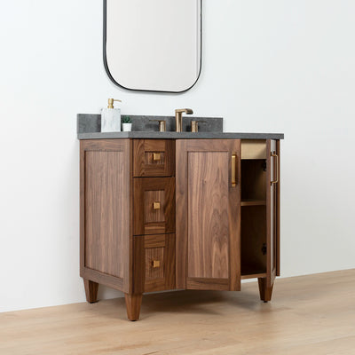 Bridgeport 36" American Black Walnut Bathroom Vanity, Right Sink - Teodor Vanities United States