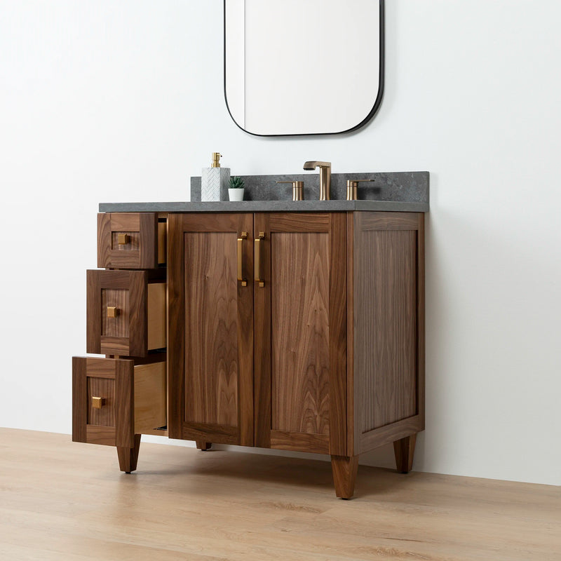 Bridgeport 36" American Black Walnut Bathroom Vanity, Right Sink - Teodor Vanities United States