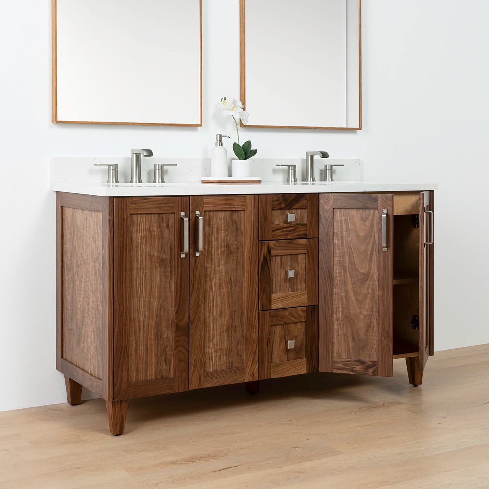 
                  
                    Bridgeport 60" American Black Walnut Bathroom Vanity, Double Sink - Teodor Vanities United States
                  
                