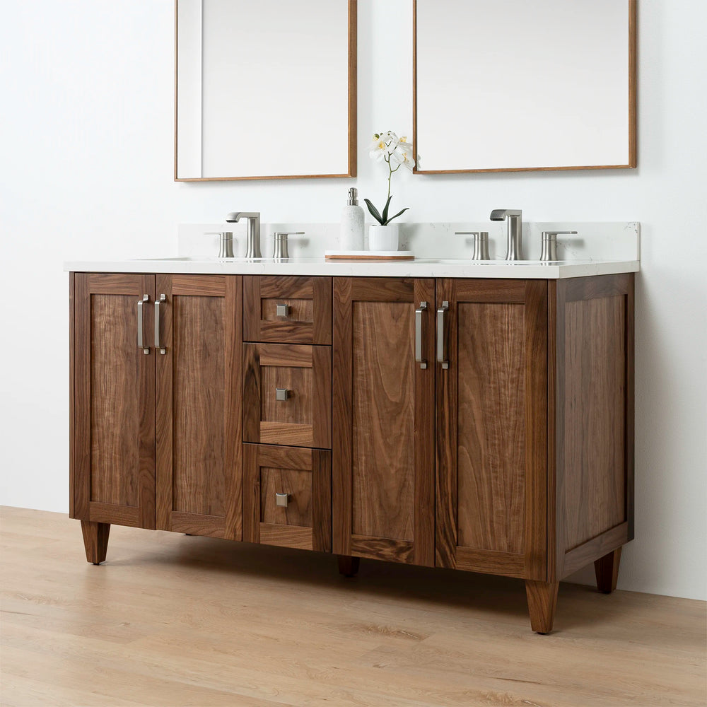 
                  
                    Bridgeport 60" American Black Walnut Bathroom Vanity, Double Sink - Teodor Vanities United States
                  
                