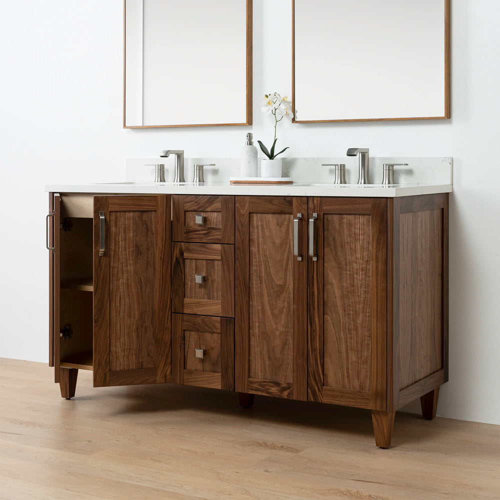 
                  
                    Bridgeport 60" American Black Walnut Bathroom Vanity, Double Sink - Teodor Vanities United States
                  
                