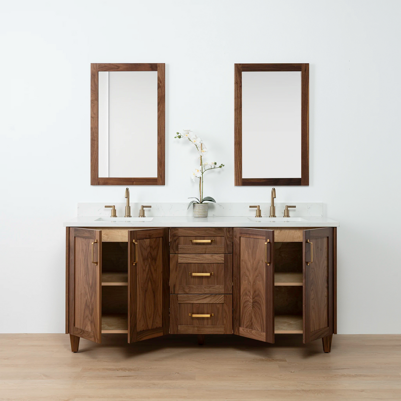 Bridgeport 72" American Black Walnut Bathroom Vanity, Double Sink - Teodor Vanities United States