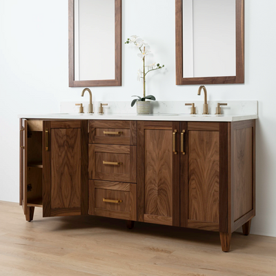 Bridgeport 72" American Black Walnut Bathroom Vanity, Double Sink - Teodor Vanities United States