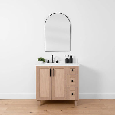 Bridgeport SLIM 36" White Oak Bathroom Vanity, Left Sink - Teodor Vanities United States