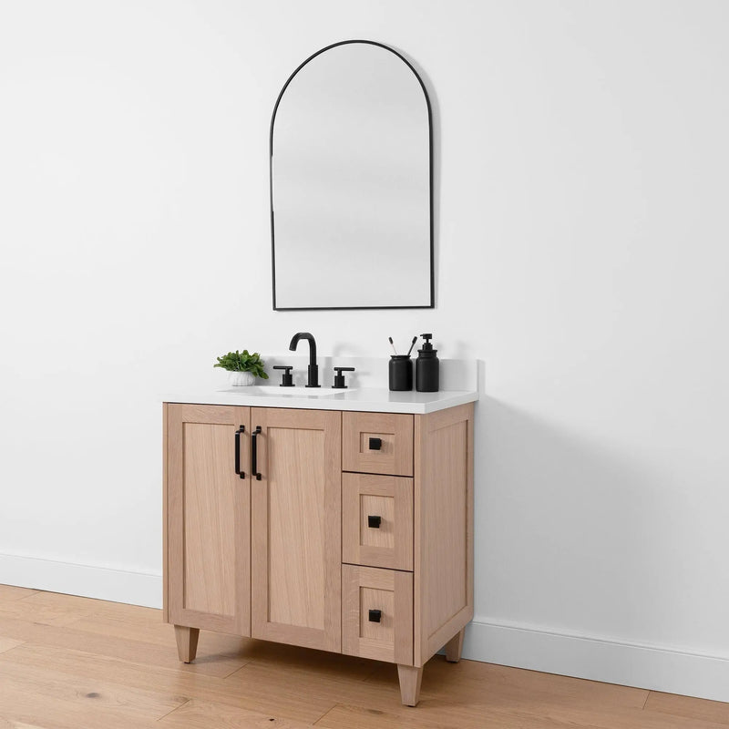 Bridgeport SLIM 36" White Oak Bathroom Vanity, Left Sink