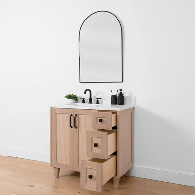 Bridgeport SLIM 36" White Oak Bathroom Vanity, Left Sink
