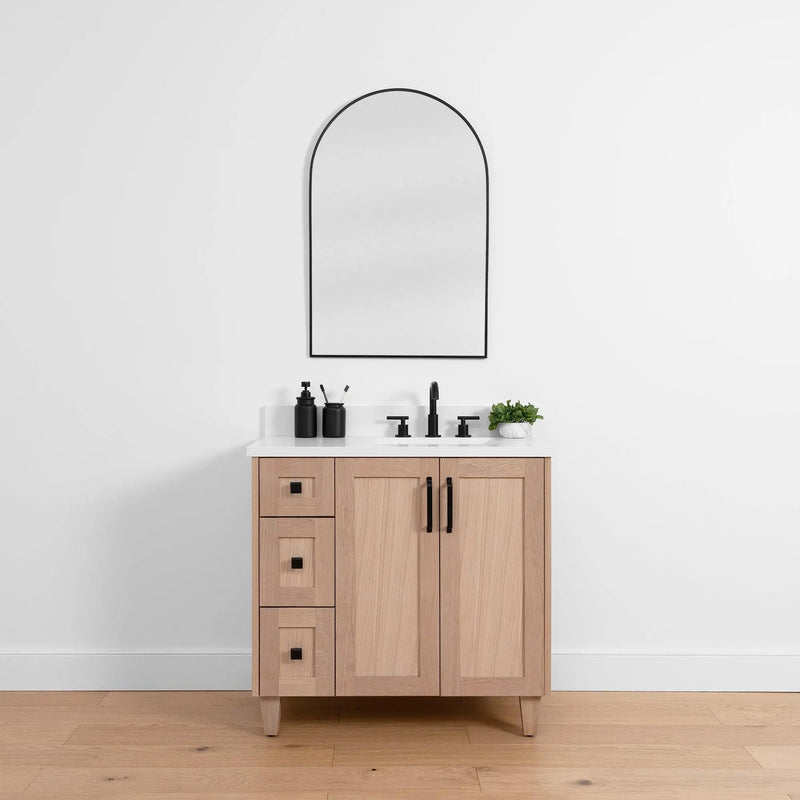 Bridgeport SLIM 36" White Oak Bathroom Vanity, Right Sink - Teodor Vanities United States