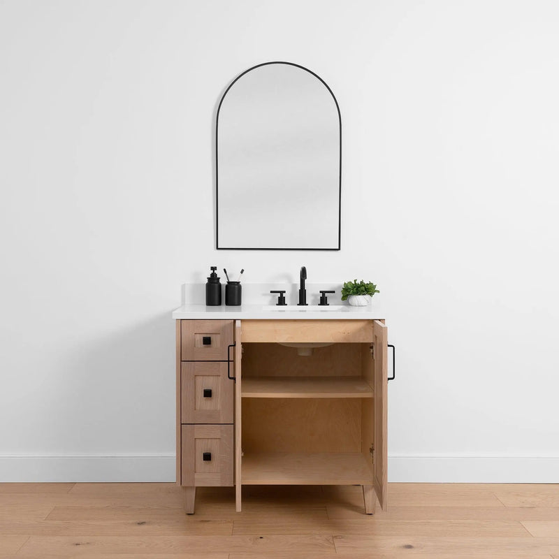 Bridgeport SLIM 36" White Oak Bathroom Vanity, Right Sink - Teodor Vanities United States