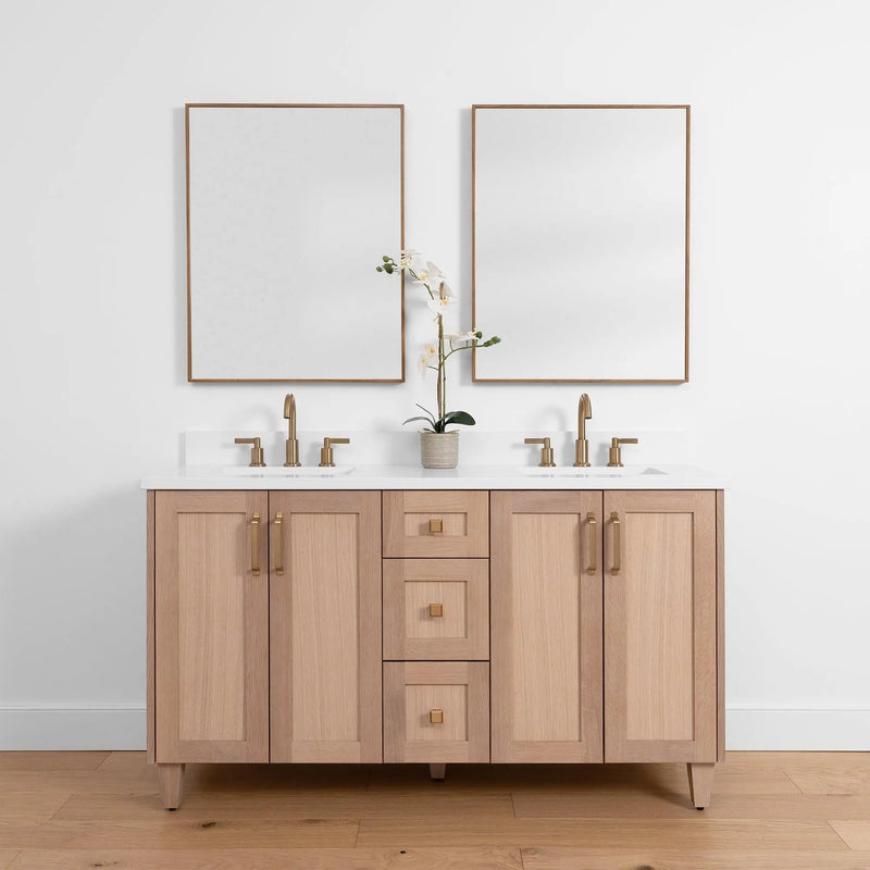Bridgeport SLIM 60" White Oak Bathroom Vanity, Double Sink - Teodor Vanities United States