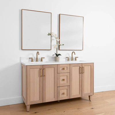 Bridgeport SLIM 60" White Oak Bathroom Vanity, Double Sink