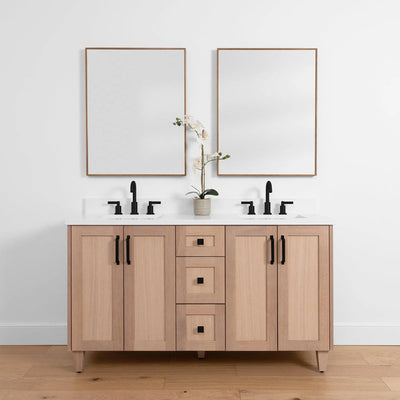 Bridgeport SLIM 60" White Oak Bathroom Vanity, Double Sink