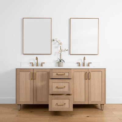 Bridgeport SLIM 72" White Oak Bathroom Vanity, Double Sink