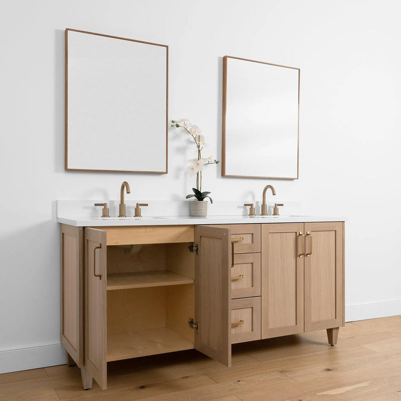 Bridgeport SLIM 72" White Oak Bathroom Vanity, Double Sink - Teodor Vanities United States