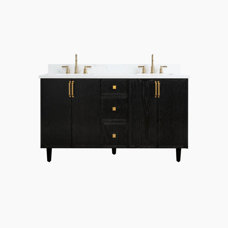 Cape Breton 60" Blackened Oak Bathroom Vanity, Double Sink