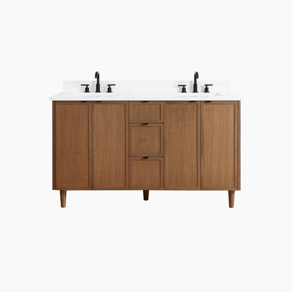 
                  
                    Cape Breton 60" Mid Century Oak Bathroom Vanity, Double Sink
                  
                