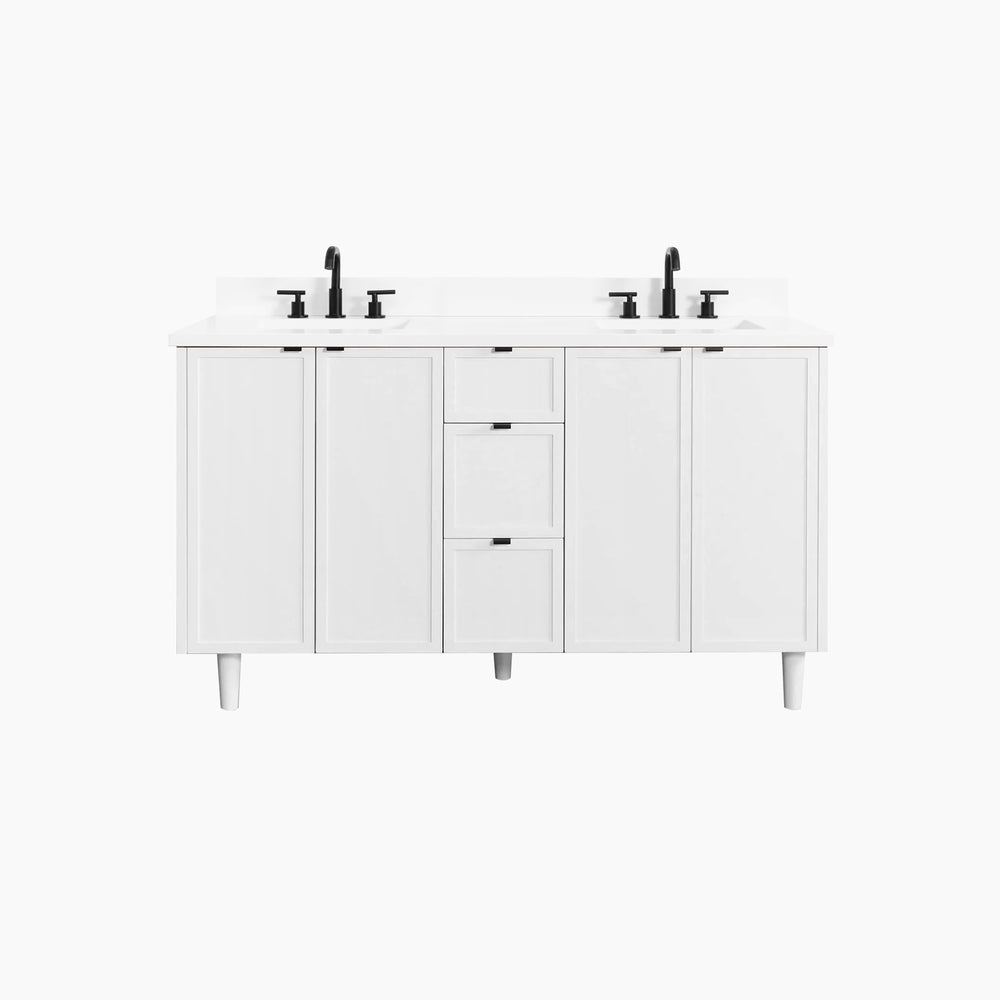 Cape Breton 60" Satin White Bathroom Vanity, Double Sink