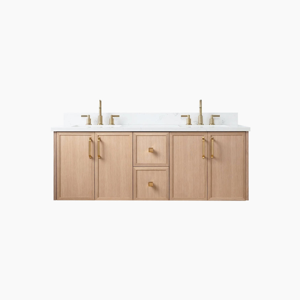 
                  
                    Cape Breton 60" Wall Mount White Oak Bathroom Vanity, Double Sink
                  
                