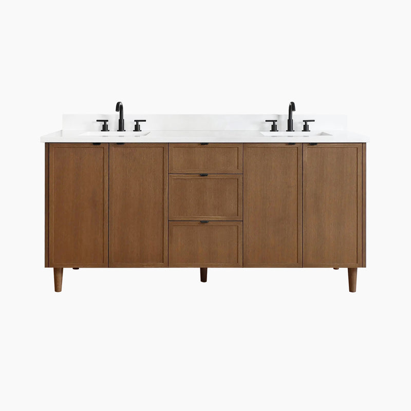 Cape Breton 72" Mid Century Oak Bathroom Vanity, Double Sink