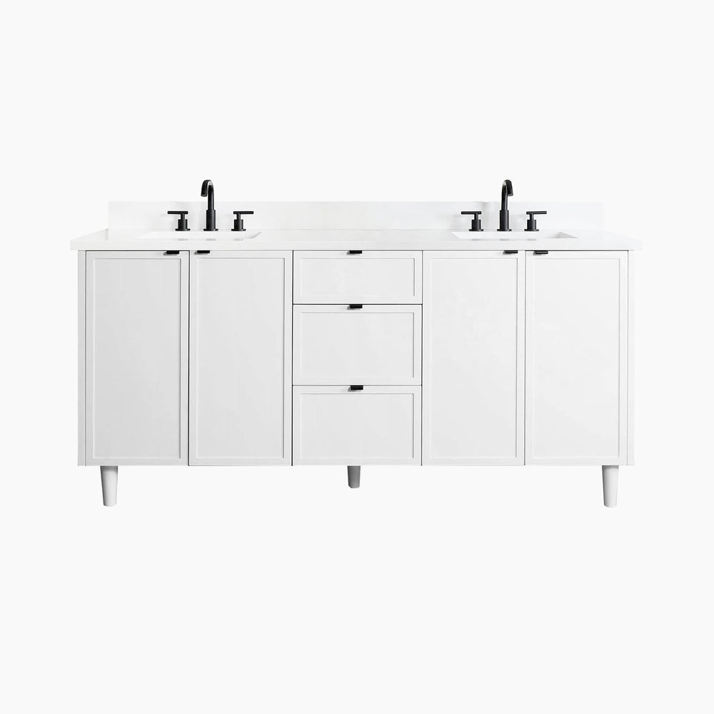 Cape Breton 72" Satin White Bathroom Vanity, Double Sink