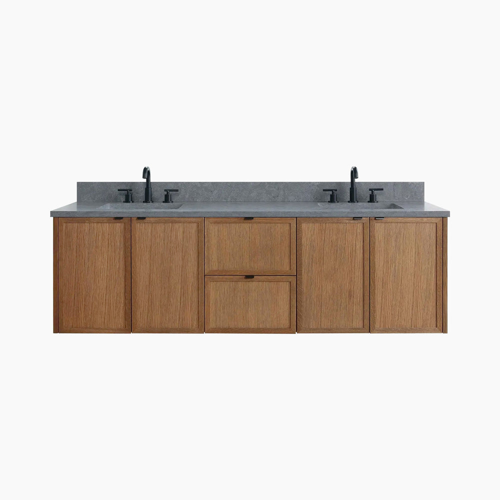 
                  
                    Cape Breton 72" Wall Mount Mid Century Oak Bathroom Vanity, Double Sink
                  
                