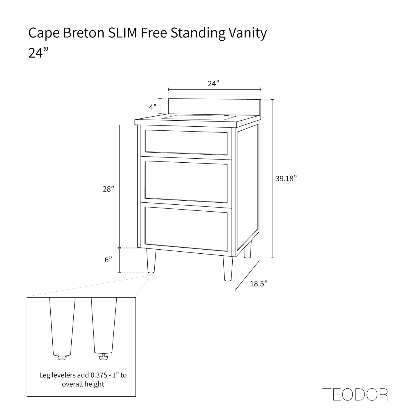 
                  
                    Cape Breton SLIM 24" Blackened Oak Bathroom Vanity - All Drawers
                  
                
