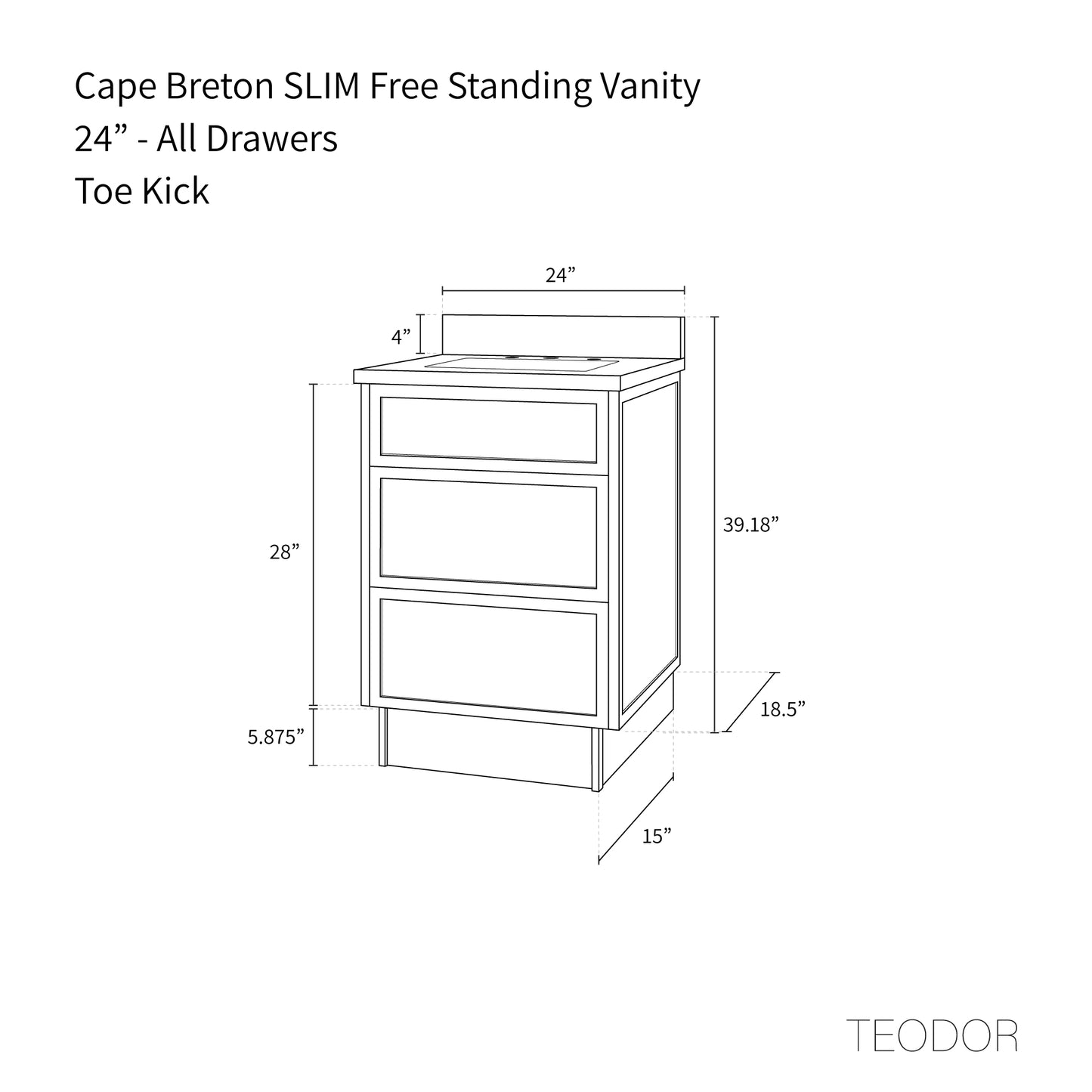 
                  
                    Cape Breton SLIM 24" Mid Century Oak Bathroom Vanity - All Drawers
                  
                