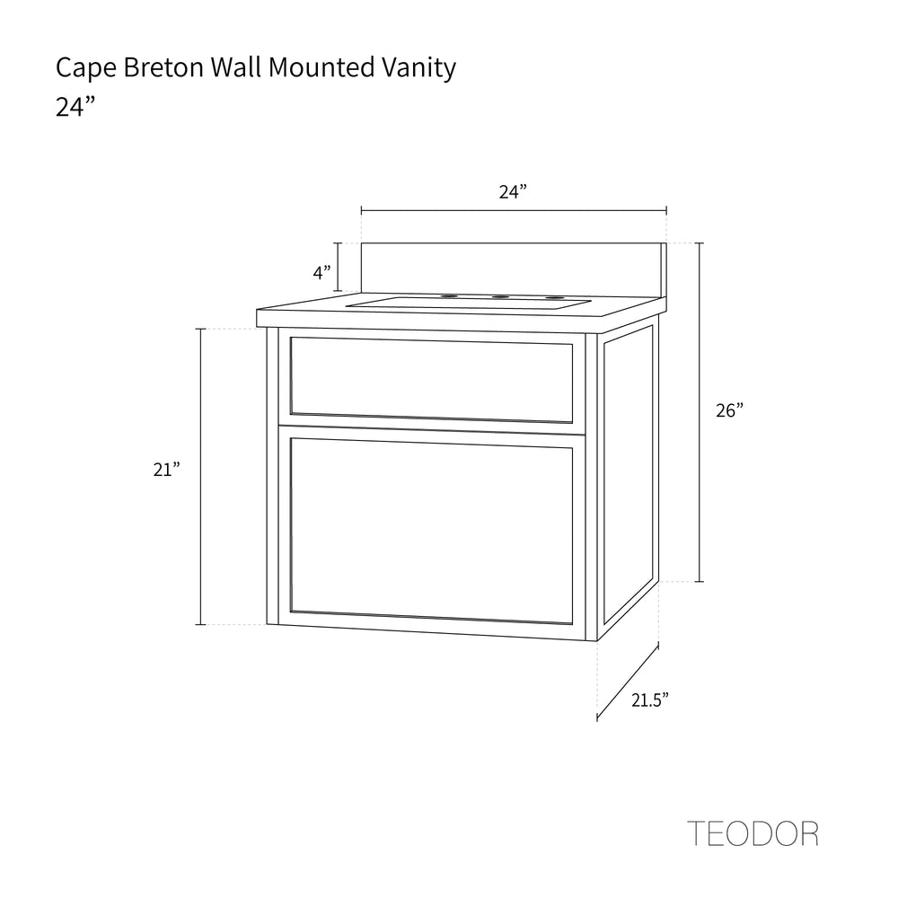 
                  
                    Cape Breton 24" Wall Mount Mid Century Oak Bathroom Vanity - All Drawers
                  
                