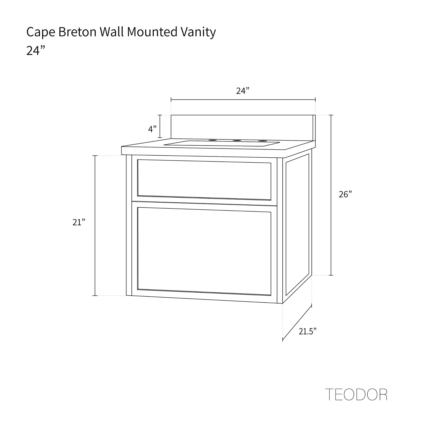 
                  
                    Cape Breton 24" Wall Mount Mid Century Oak Bathroom Vanity - All Drawers
                  
                