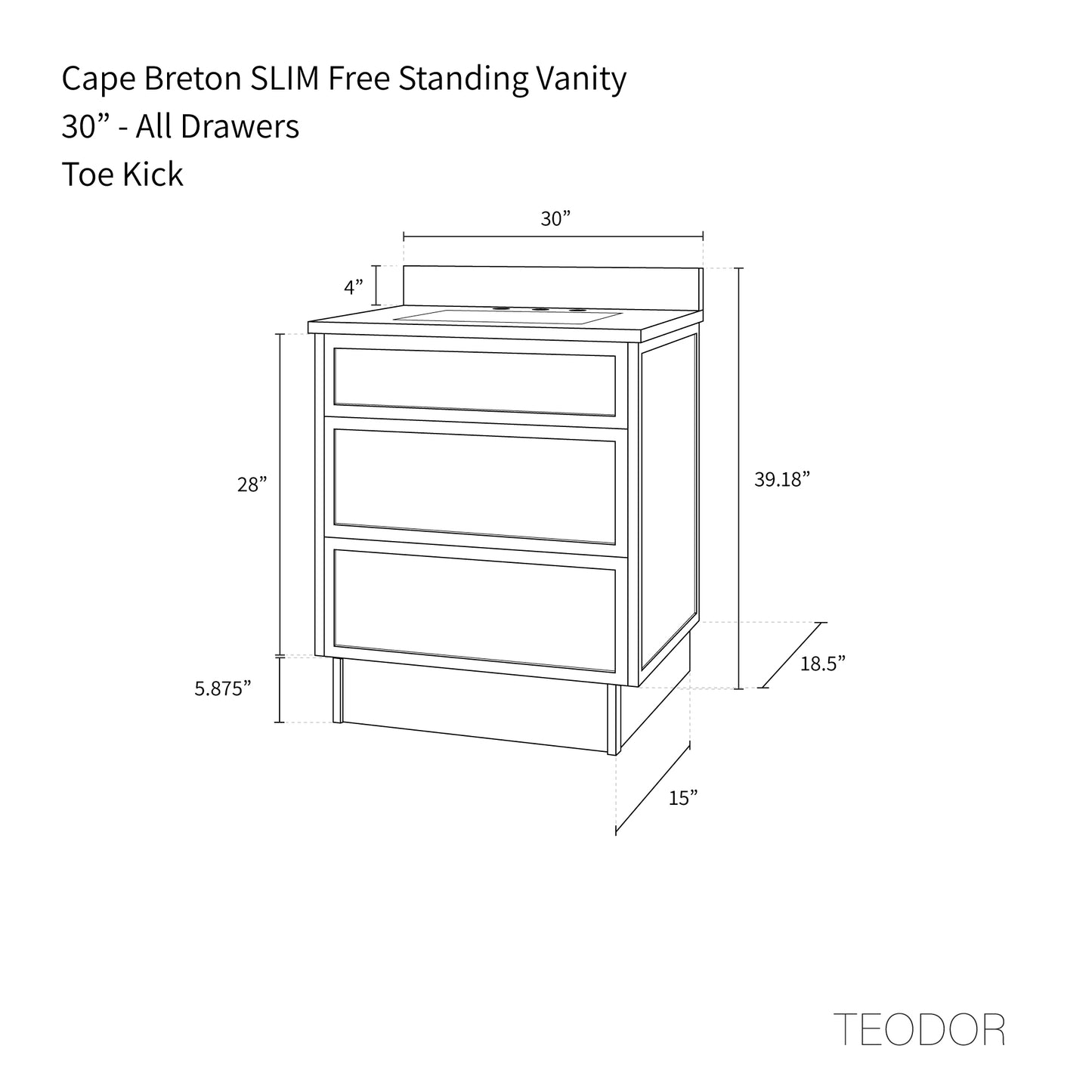 
                  
                    Cape Breton SLIM 30" Mid Century Oak Bathroom Vanity - All Drawers
                  
                