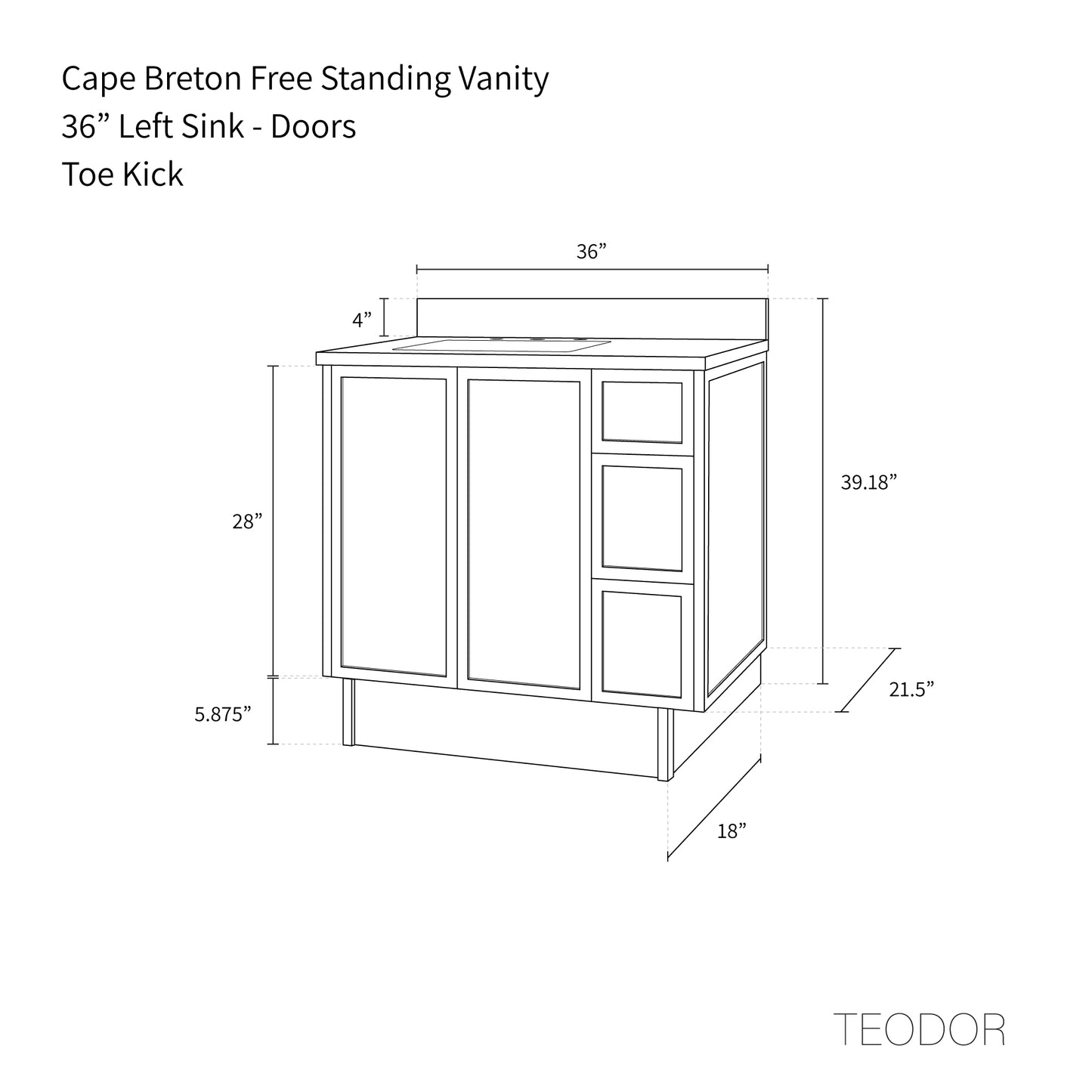 
                  
                    Cape Breton 36" Satin White Bathroom Vanity, Left Sink
                  
                